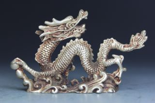Chinese Handwork Dragon Old White Copper Statue photo