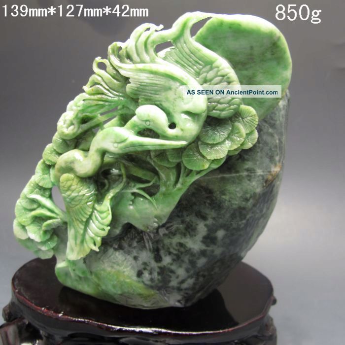 100% Natural Dushan Jade Hand - Carved Statue - - 2 Crane&pine Tree Nr/pc2394 Other photo
