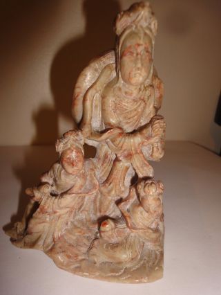 Good Quality Antique Chinese Carved Soapstone / Hardstone Figure Group Deities photo