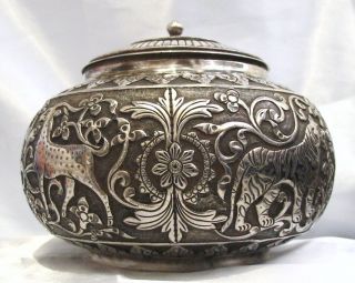 Antique Solid Silver Persian/indian Lidded Round Box photo