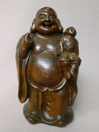 Antique Japanese 19th Century Bizen Buddha Hotei Figure photo