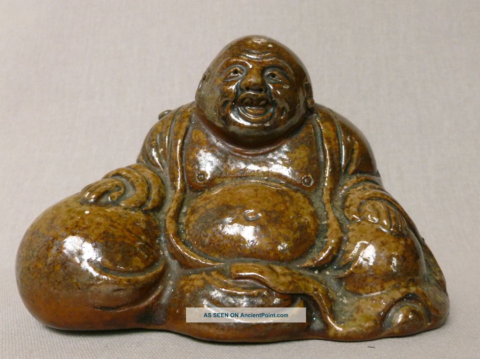Antique Japanese 19th Century Bizen Buddha Hotei Figure Buddhas photo