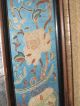 Pair Antique Chinese Silk Needlework Panels With Later Mirrored Frames Robes & Textiles photo 5