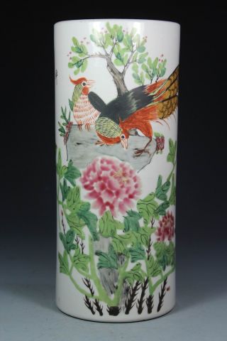 Chinese Handwork Porcelain Bird Tree Peony Old Vases photo