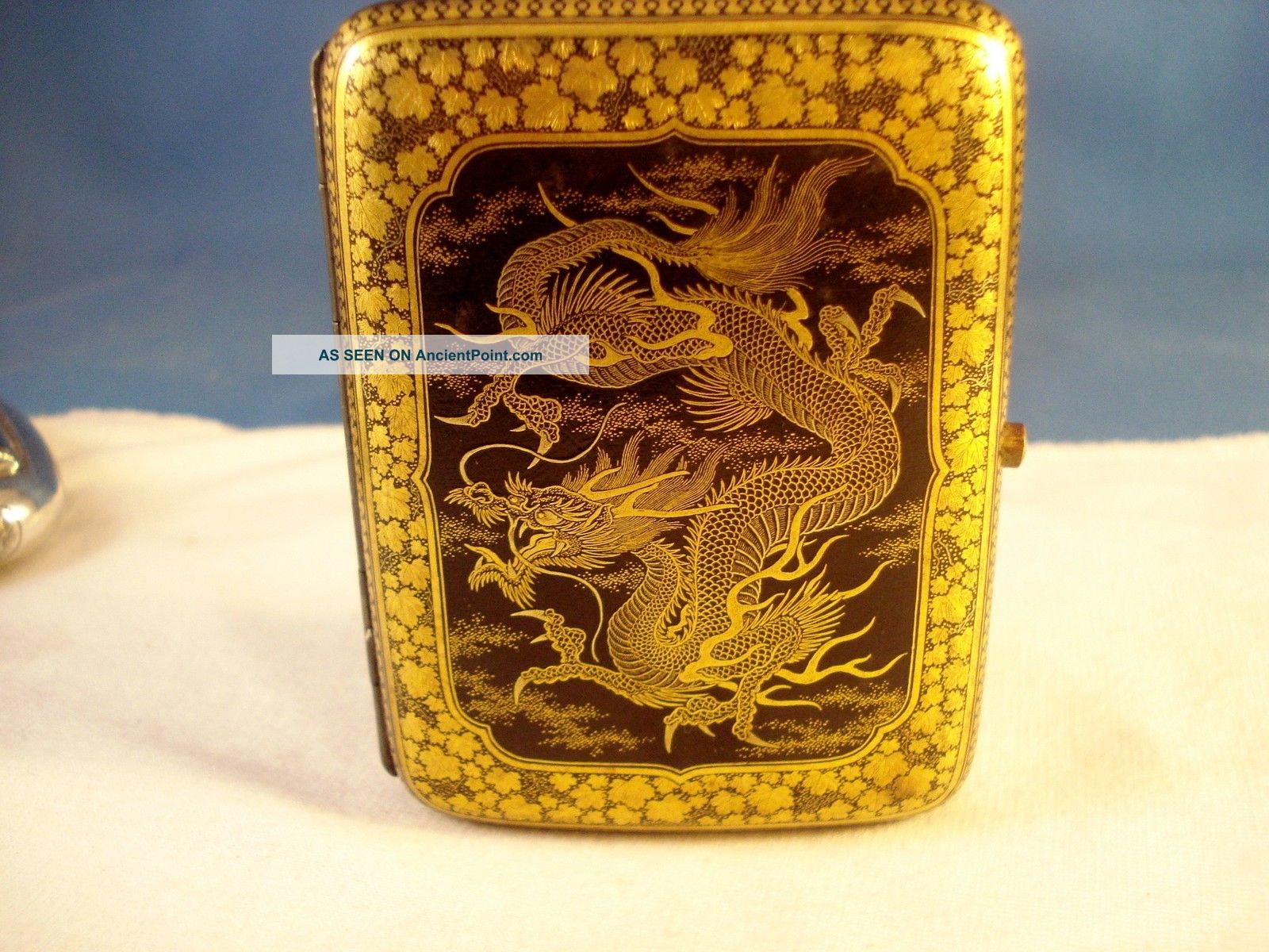 Antique Japanese Artist Signed Damascene Cigarette Case W/dragons,  Temple Boxes photo