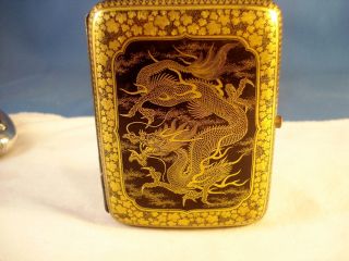 Antique Japanese Artist Signed Damascene Cigarette Case W/dragons,  Temple photo