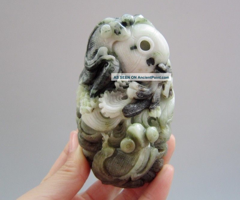 328g Chinese Dushan Jade Carved Goldfish Statue Nr Other photo