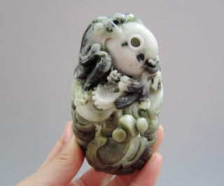 328g Chinese Dushan Jade Carved Goldfish Statue Nr photo