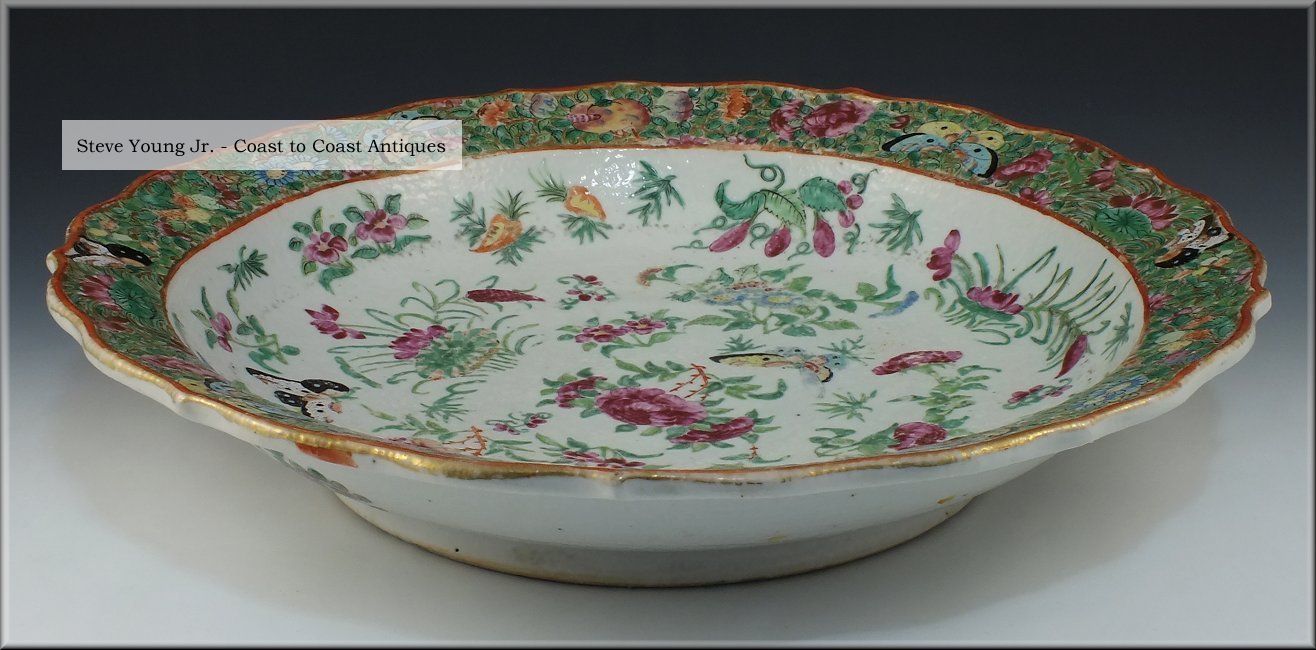 19th C Chinese Famille Rose Charger W/ Butterflies,  Flowers,  Fruits & Vegetables Plates photo