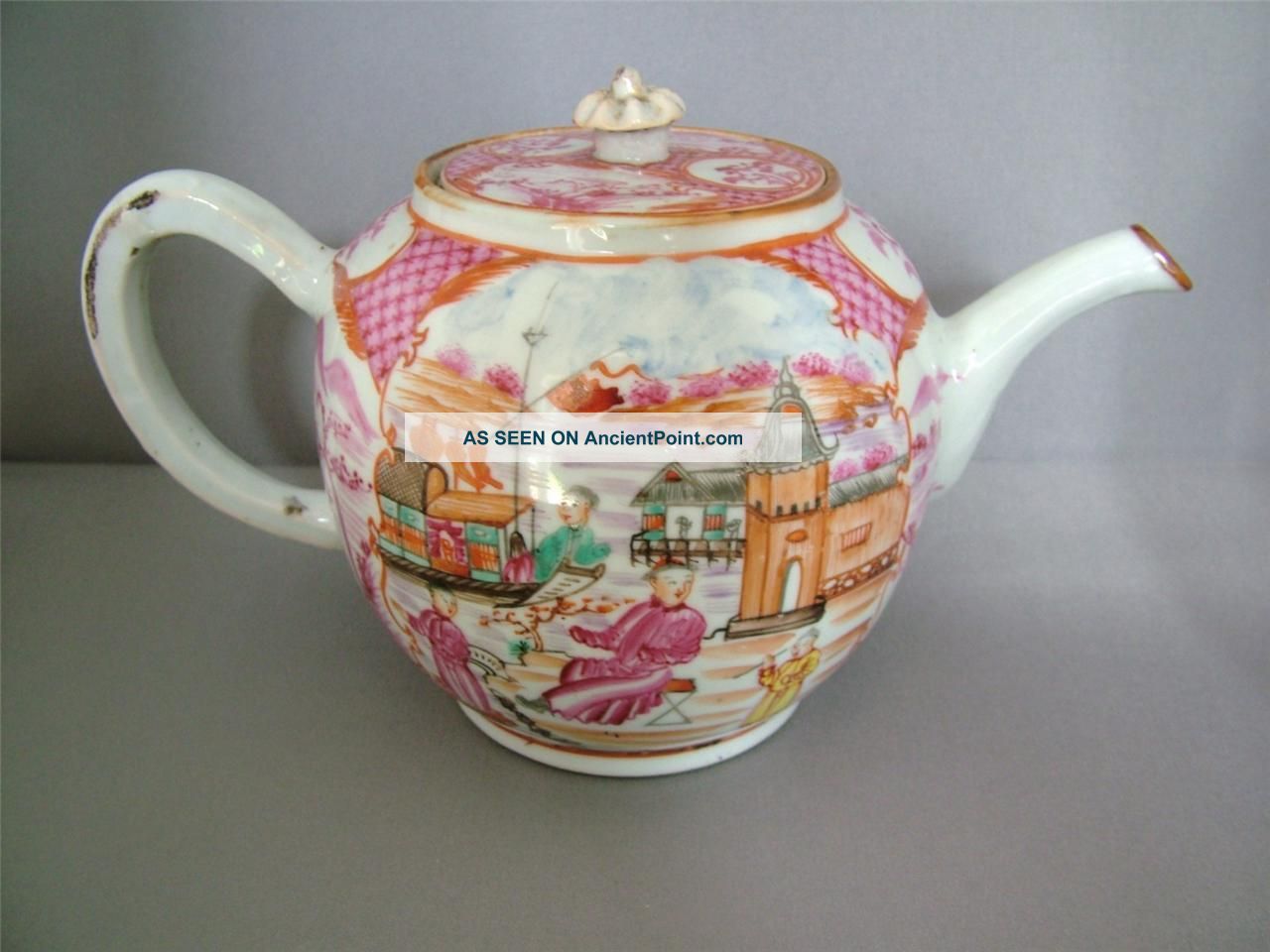 18th Century Chinese Mandarin Pattern Export Teapot & Cover Seal Mark To Base Porcelain photo