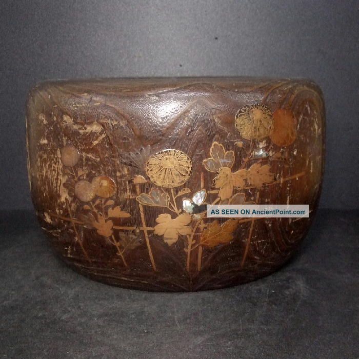 E172: Real Old Japanese Wooden Cultural Hibachi Brazier With Great Korin Makie Other photo