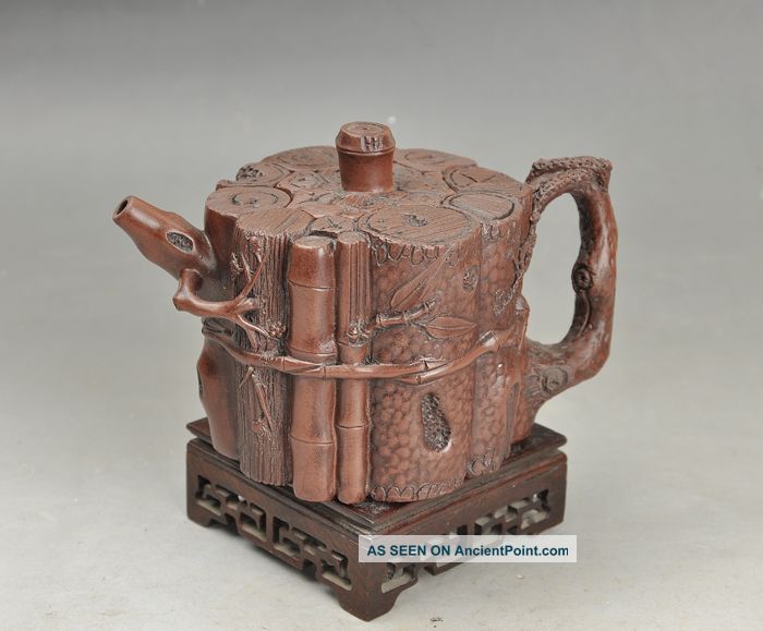 Antique 19th Century Chinese Yixing Teapot Embossed Bamboo Teapots photo