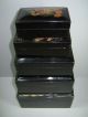 5 Vintage Chinese Black Laquered Stacking Dragon Boxes Boxes photo 1