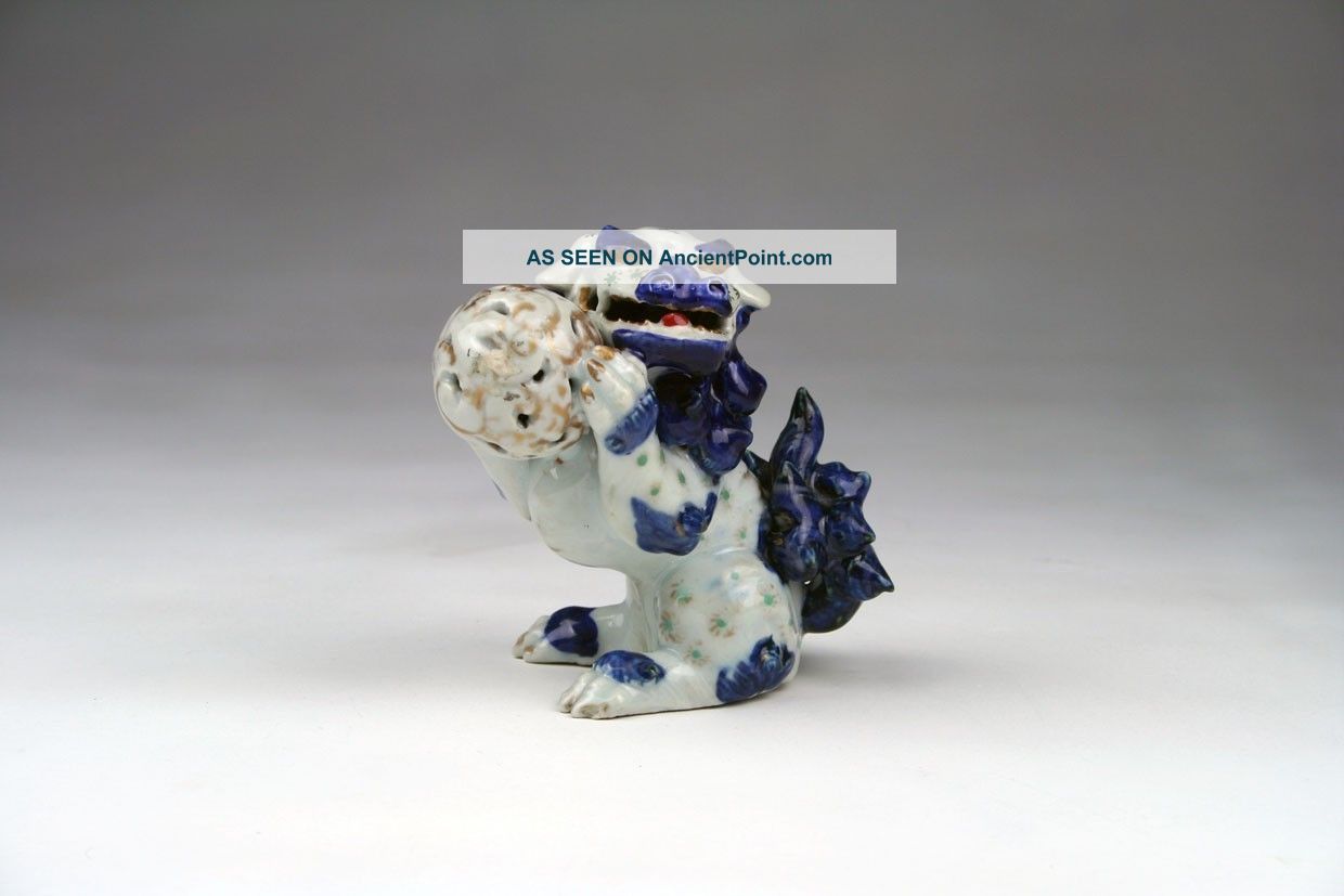 Rare Antique Japanese Hirado Kutani Porcelain Foo Dog Shishi With Flaming Pearl Porcelain photo