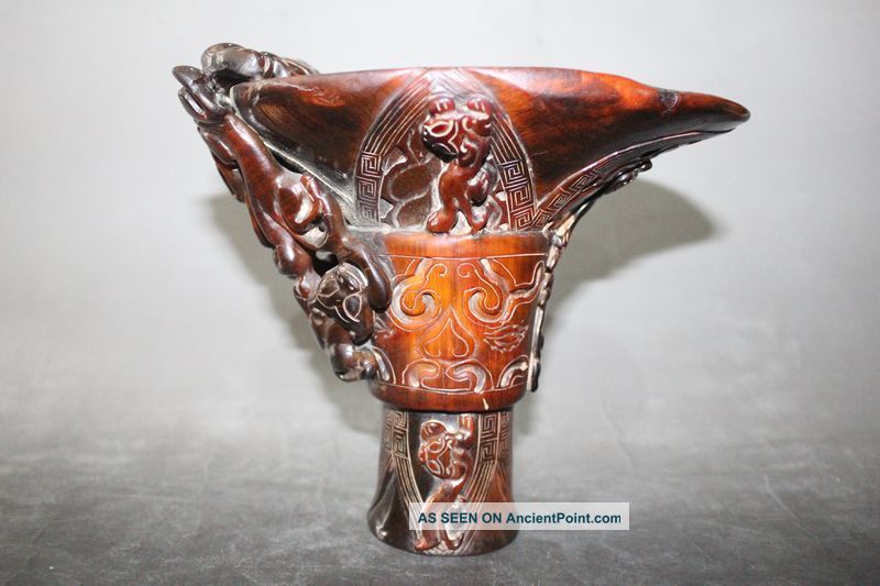 Rare Unique Chinese Ox Horn Dragon Cup Other photo