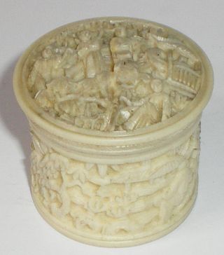 Antique Chinese Deep Carved Faux Ivory Lidded Box Figural 19th Century Export photo