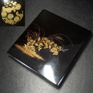 F445: Real Old Japanese Lacquer Ware Inkstone Case With Makie In Edo Period photo