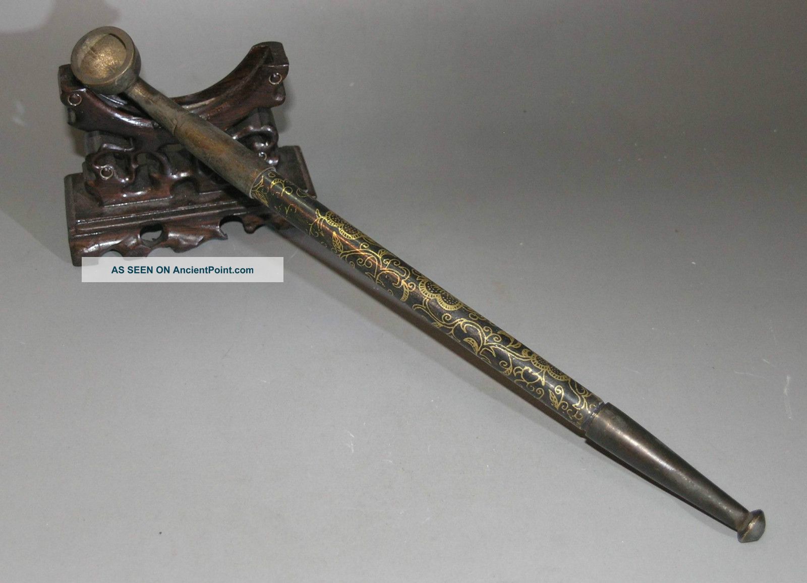Old China Qing Dynasty Style Bronze Big Pipe Hand - Paint Folwer Design 15inch Other photo