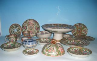 Antique Group Of 20 19th Century Rose Medallion Chinese Export Porcelains photo