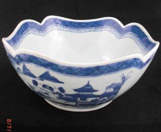 Antique Blue & White Canton China,  Export Porcelain - - - - - - Cut Corner Salad Bowl photo