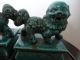 Pair Of Old Chinese Porcelain Dog Statues With Blue/green Glaze Bowls photo 3