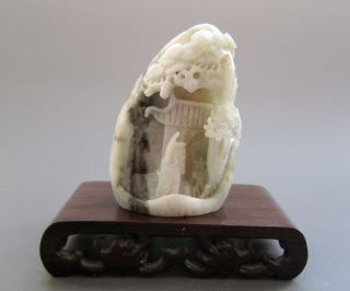 Chinese Hetian Jade Carved Pine Tree Old Man Statue photo