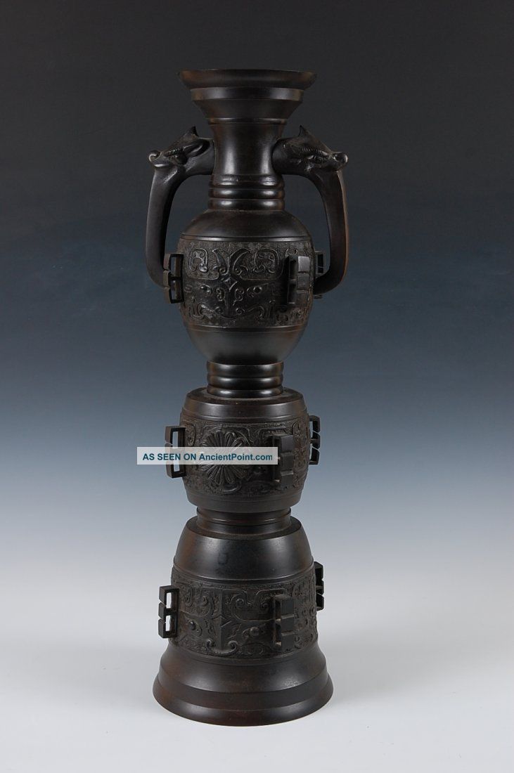 19th Century Archaic Chinese Bronze Vase 1 Of 3 Offered Vases photo