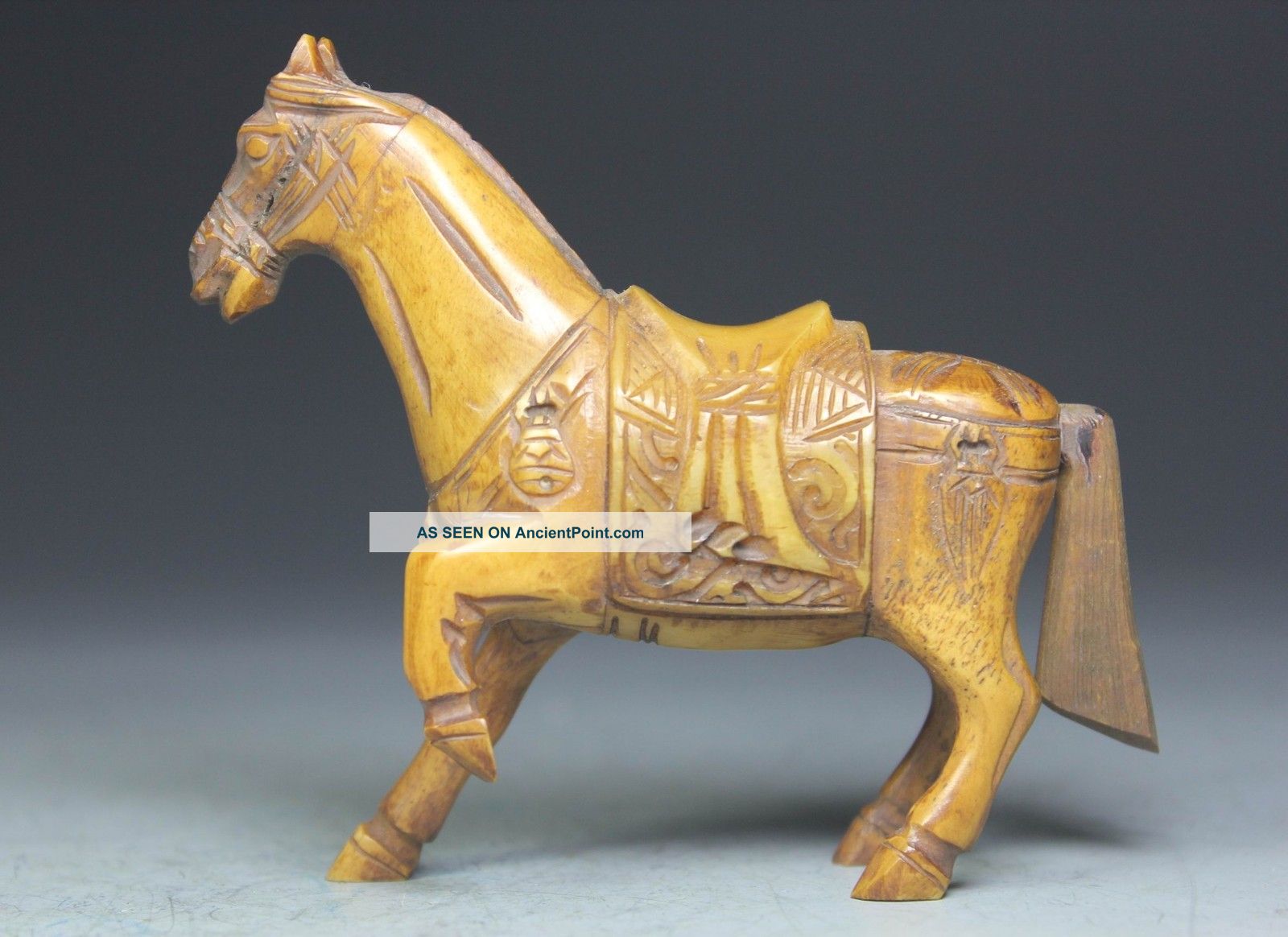 Chinese Handwork Carving Horse Old Bone Statue Other photo