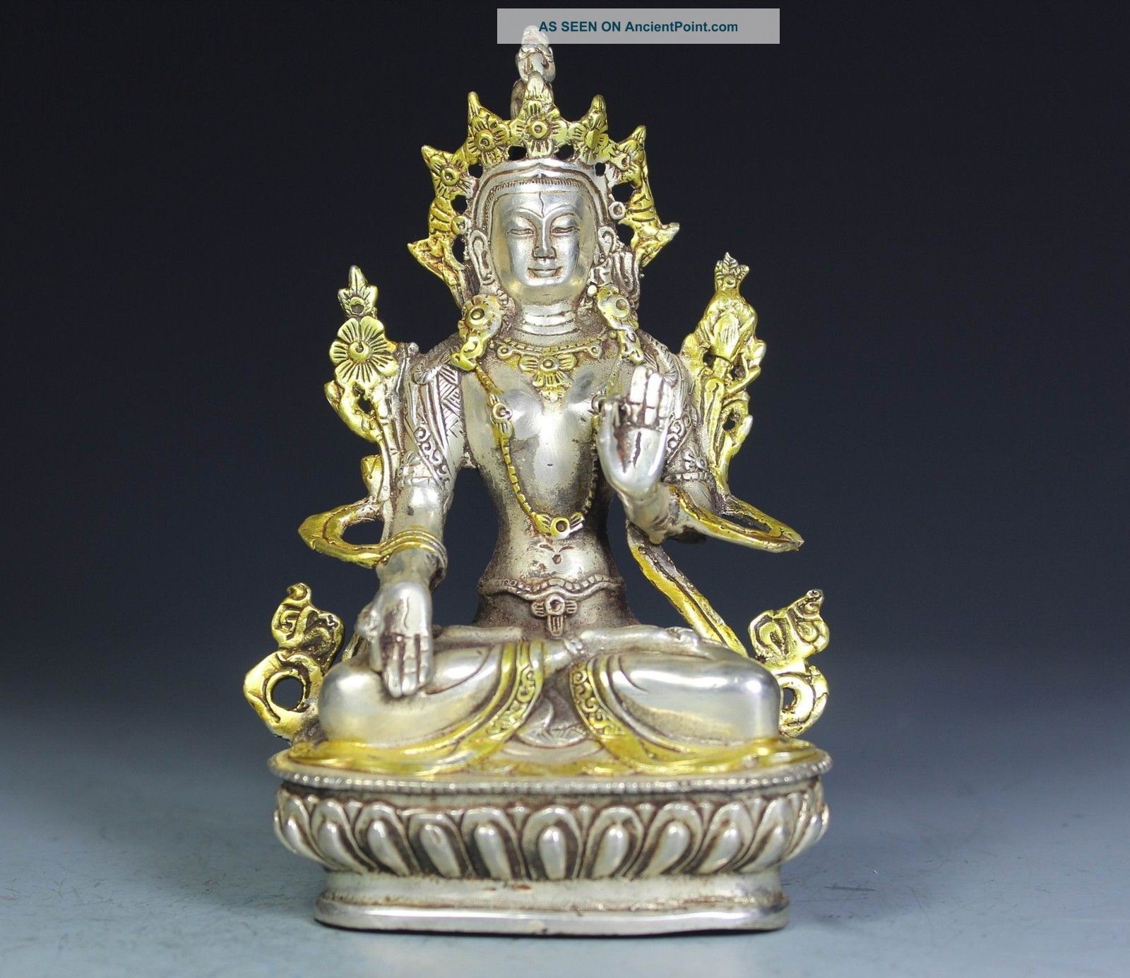 Chinese Handwork Buddha Old White Copper Statue Other photo