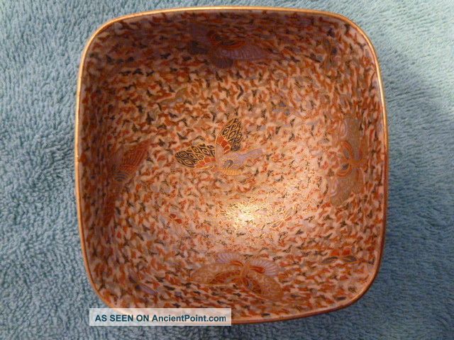 Fine Antique Hand Painted Square Satsuma Bowl Signed Bowls photo