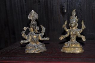 Very Old Gilt Shiva & Ganesh Statues photo