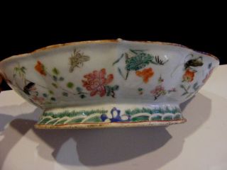 Antique Chinese Porcelain Bowl Handpainted Flower & Insect Motif photo