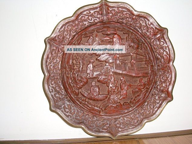 Old Chinese Qing Dyansty Lacquer Cinnabar Dish Plates photo