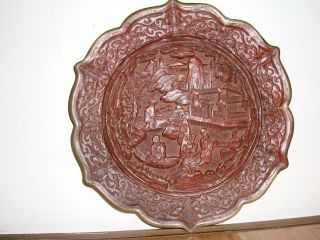 Old Chinese Qing Dyansty Lacquer Cinnabar Dish photo