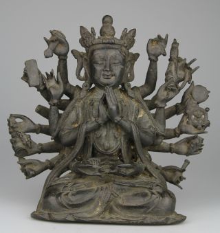 17th C.  Large Chinese Bronze Buddha Kwanyin Am 1000 Arms Figure Ming Statue Rare photo