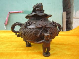 Bronze Incense Burner,  Three Boy Below,  Above Monsters And Toads photo