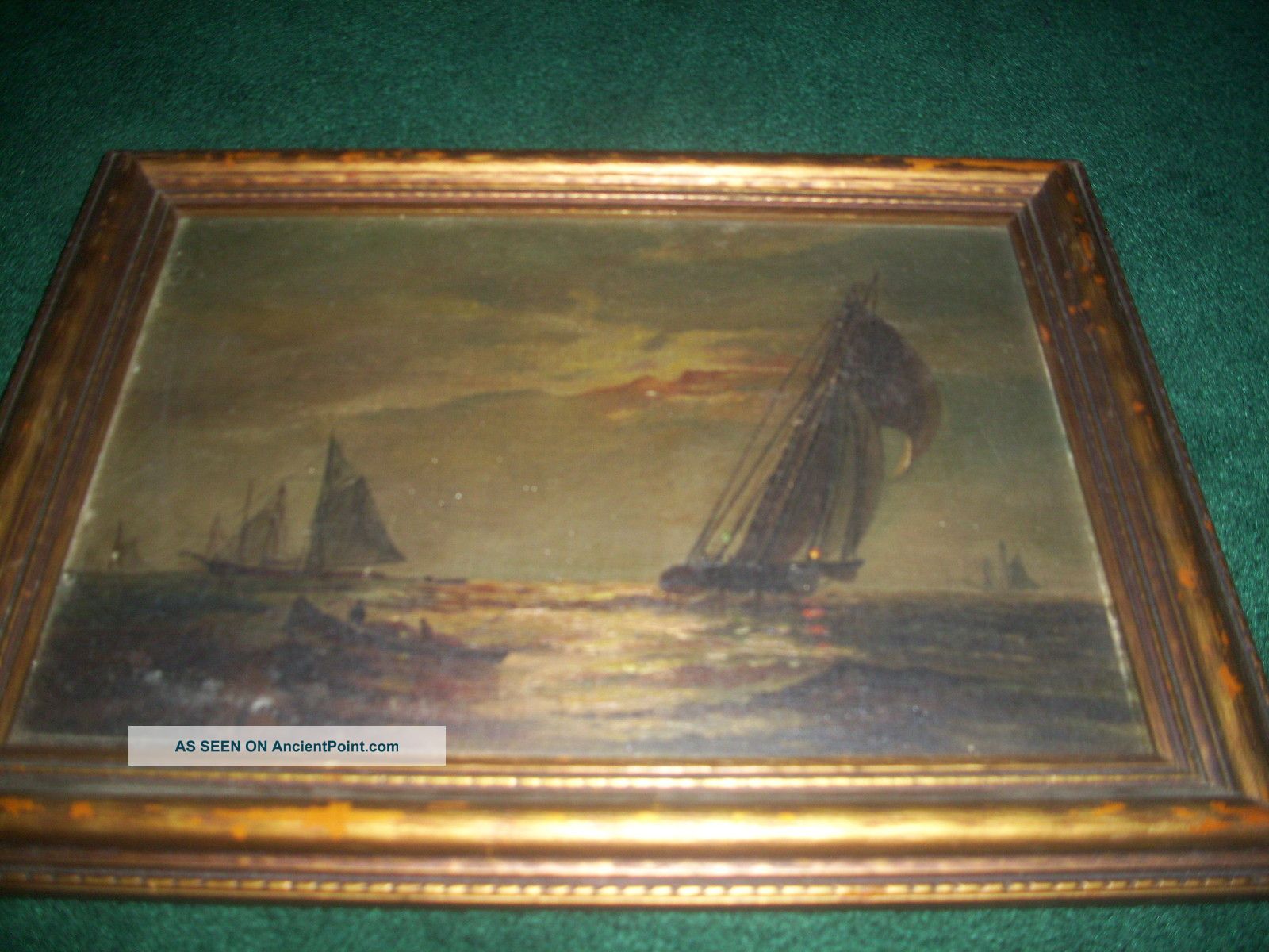Vintage Sailboat/boat Picture On Wood Frame Other photo