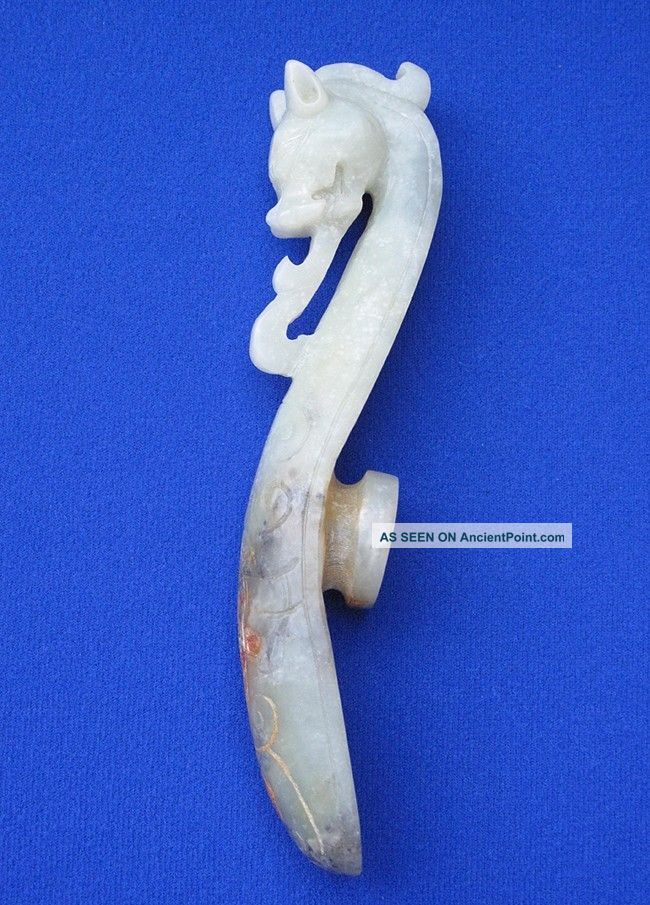 Fine Antique Chinese Qing Period Carved White Nephrite Jade Dragon Belt Hook Other photo