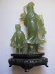 Chinese Green Jade Woman And Girl In Old Fashion With Wood Stand Other photo 1