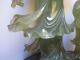 Chinese Green Jade Woman And Girl In Old Fashion With Wood Stand Other photo 7