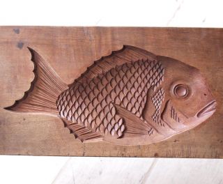 Japanese Antique Kashigata Tai Sea Bream Hand Carved Wooden Mold photo
