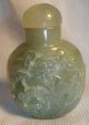 Authentic Asian Artisan Carved Green Jade Snuff Bottle Fishermen Snuff Bottles photo 1