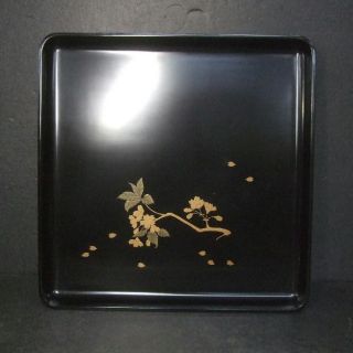 F801: Japanese Old Lacquer Ware Dinner Tray With Cherry Blossoms Makie photo