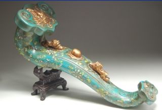 Chinese Famille Verte Porcelain Ruyi Scepter W Qing Dynasty Guang Xu Mark photo