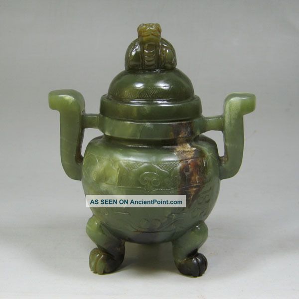 Old Chinese Hand Carved Natural Hetian Jade 3 Legs Incense Burner Other photo