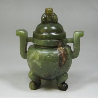 Old Chinese Hand Carved Natural Hetian Jade 3 Legs Incense Burner photo