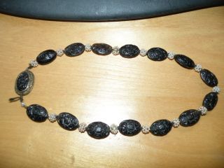 1920s Chinese Carved Black Stone Necklace Signed photo