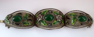 Antique Huge Chinese Enamel & Silver Bracelet 1 1/2 