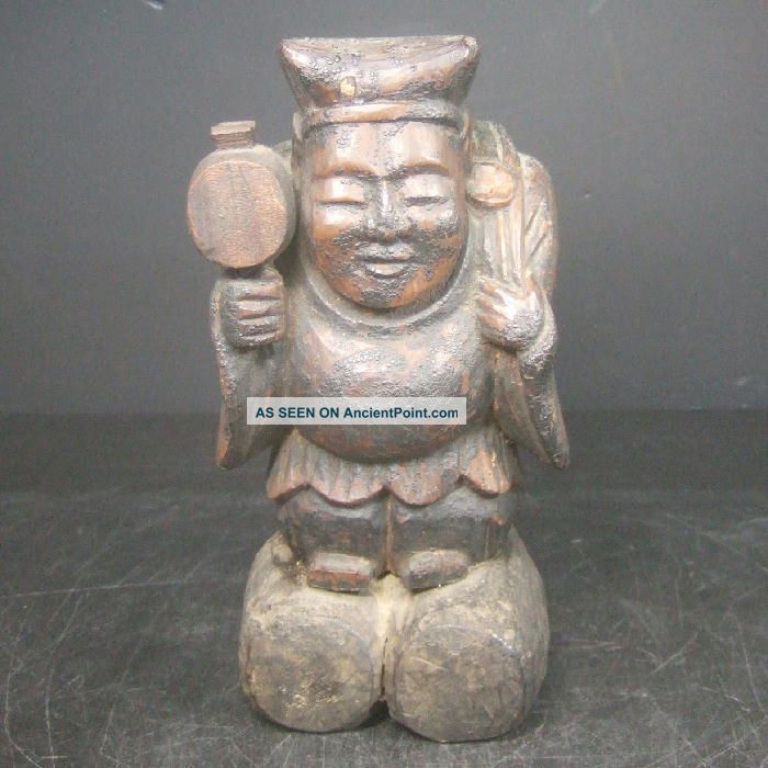 F559: Real Old Japanese Wood Carving Daikoku Statue God Of Wealth W/good Taste. Statues photo