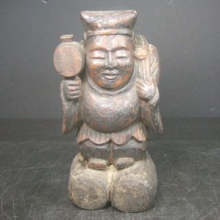 F559: Real Old Japanese Wood Carving Daikoku Statue God Of Wealth W/good Taste. photo